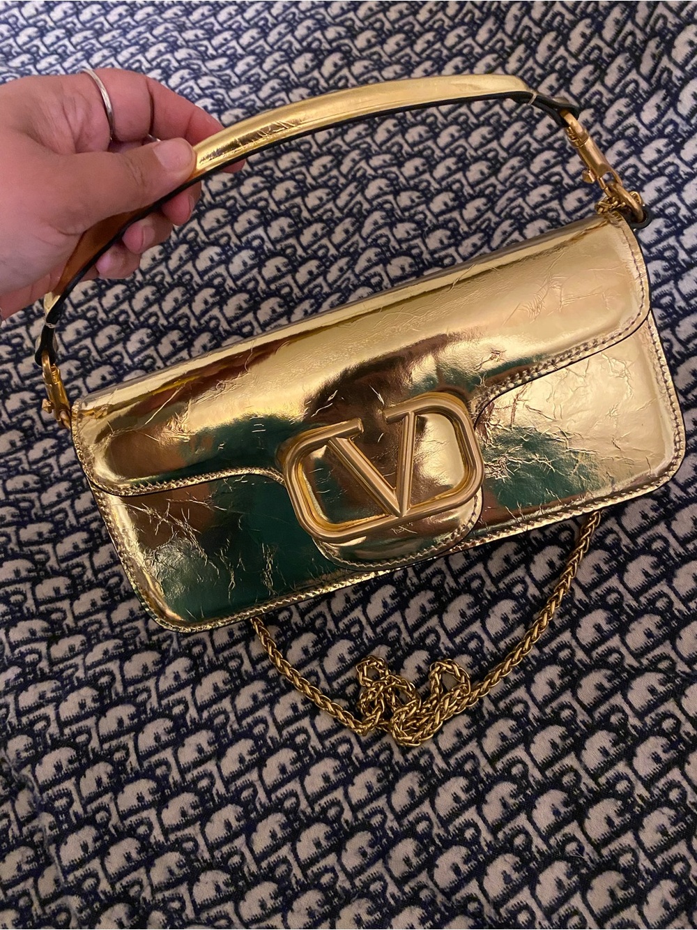 Gold VLogo Baguette Shoulder Bag